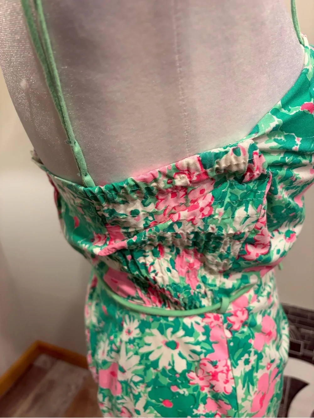 Floral Green & Pink Tie-Waist Romper - Picture 5 of 13